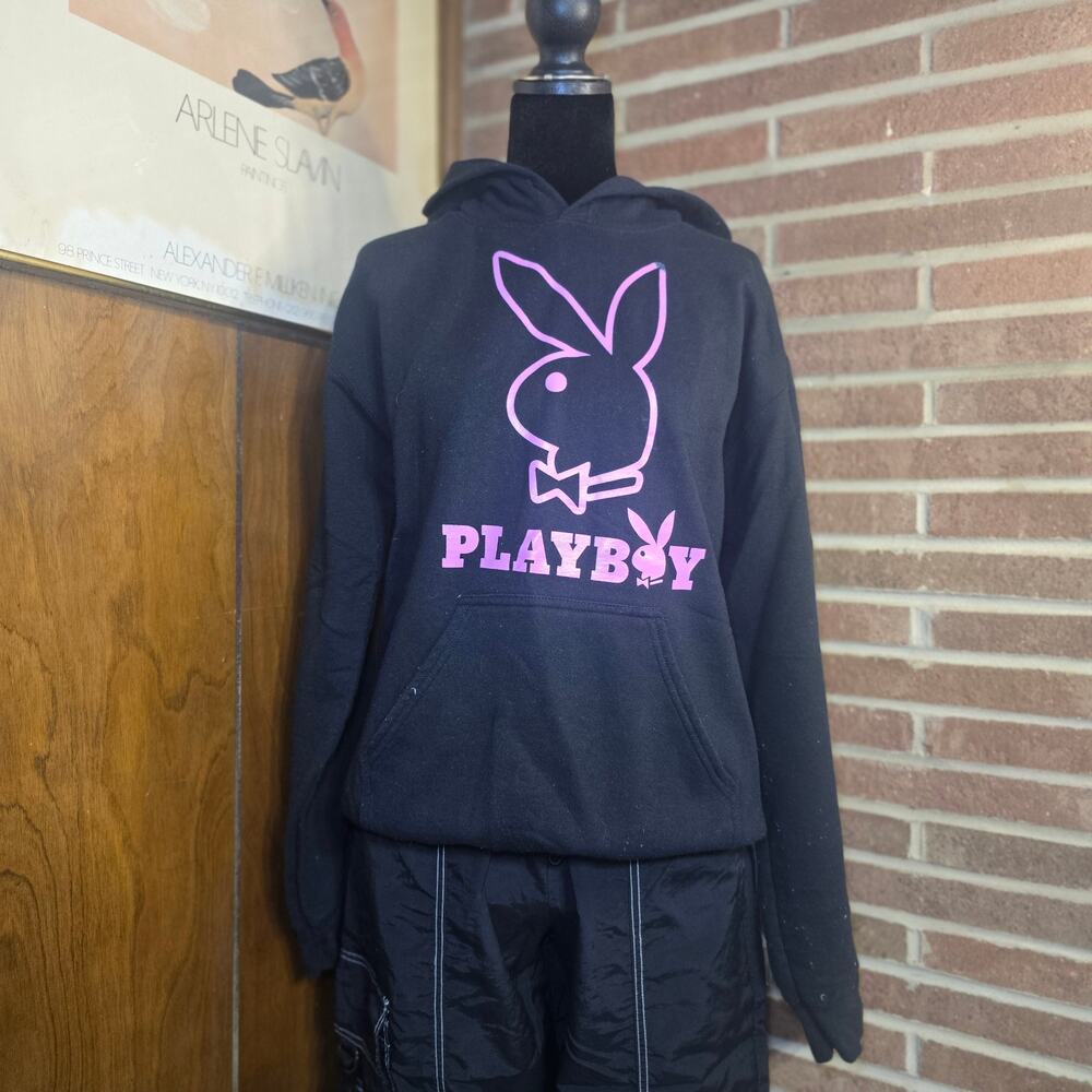 Playboy Official Merch Traffic Black Hoodie Pink Spellout Neon Bunny Logo Size S